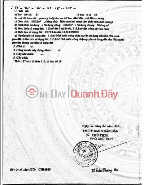 đ 4 Billion, LAND FOR SALE WITH WIDER REAR AREA, CAR ACCESSIBLE ALLEY – BINH DUONG AVENUE, HIEP AN WARD, THU DAU MOT CITY