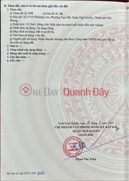 Property Search Vietnam | OneDay | Nhà ở | Niêm yết bán | Chính Chủ Bán Căn Nhà Riêng số 5/145 Phường Lưu Vạn Mỹ, Quận Ngô Quyền, TP Hải Phòng