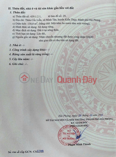 đ 1.77 Billion | LAND FOR SALE IN COC LIEN, MINH TAN – 138M2 – CAR ACCESSIBLE ALLEY – PRICE 12.X MILLION VND\\/M2 RARE RESIDENTIAL LAND AREA – ZALO 0567 222 555