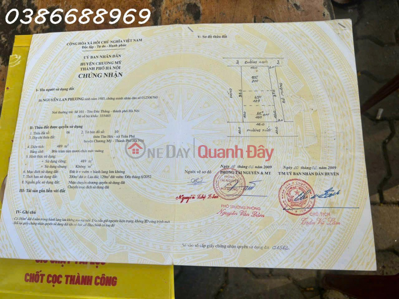 E is the owner selling 650m² of land with three road frontages and a road wide enough for cars to pass each other in Chuong My, Hanoi. Sales Listings