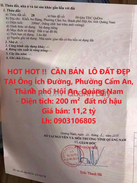 HOT HOT !! CẦN BÁN LÔ ĐẤT ĐẸP TẠI Ông Ích Đường, Phường Cẩm An, Thành phố Hội An, Quảng Nam _0