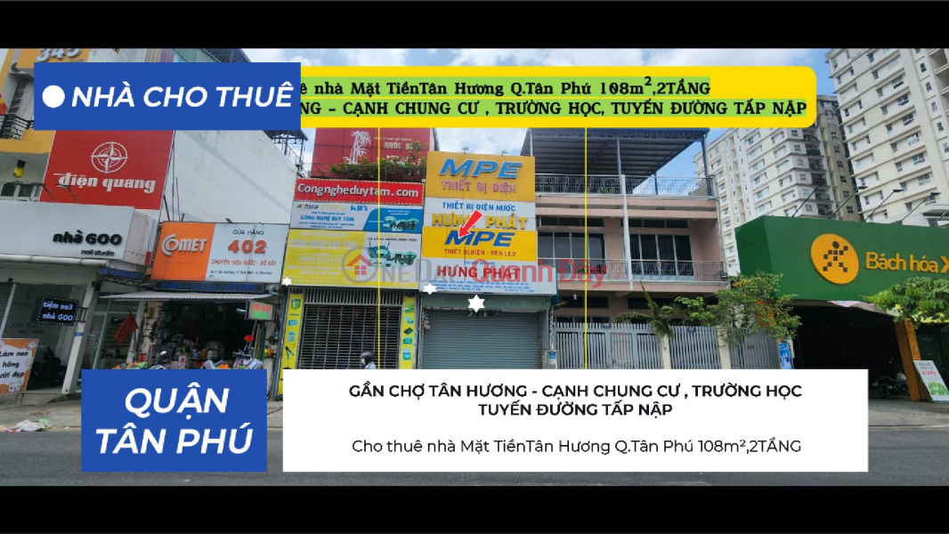 House for rent on Tan Huong Street, Tan Phu District, 108m², 2 floors, 16 million VND. Rental Listings