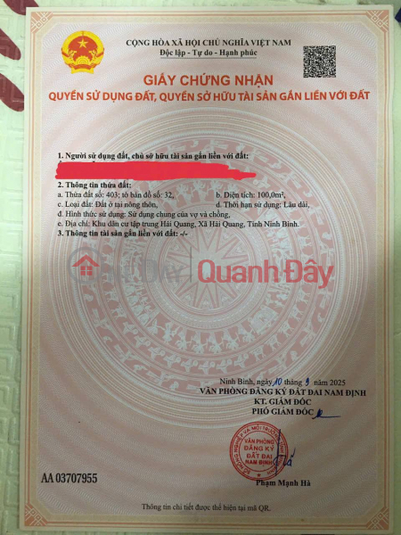Two plots of land for sale, each 100m2 (5m frontage),located in the Hai Quang Concentrated Residential Area – Hai Quang Commune – Ninh Binh., Vietnam | Sales đ 1.85 Billion