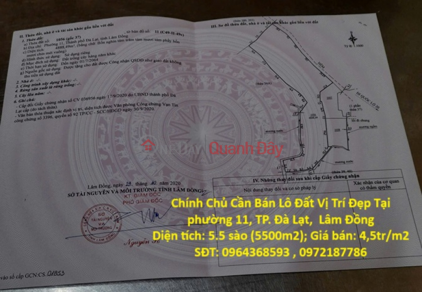 Chính Chủ Cần Bán Lô Đất Vị Trí Đẹp Tại phường 11, TP. Đà Lạt, Lâm Đồng Niêm yết bán