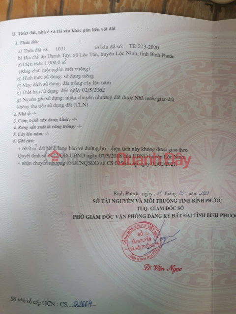 ĐẤT ĐẸP – GIÁ TỐT – CHÍNH CHỦ CẦN BÁN LÔ ĐẤT Ấp Thạnh Tây-Lộc Tấn- Lộc Ninh -Bình Phước _0