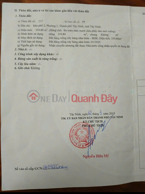 HOT HOT – OWNER NEEDS TO SELL LAND IN A PRIME LOCATION at Quarter 2, Ward 1 (formerly),Tay Ninh City, Tay Ninh Province _0