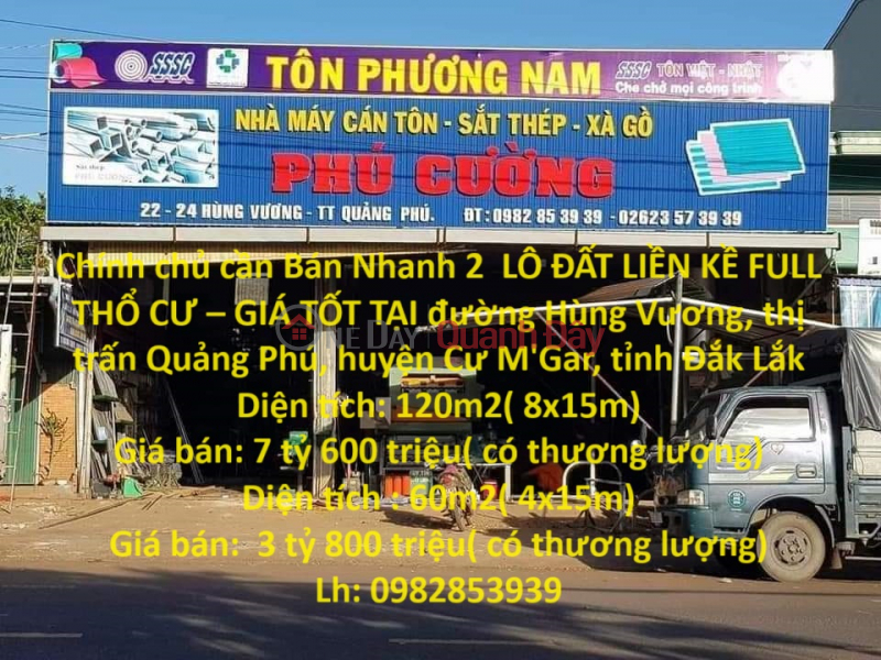 Chính chủ cần Bán Nhanh 2 LÔ ĐẤT LIỀN KỀ FULL THỔ CƯ – GIÁ TỐT TẠI huyện Cư M\'Gar, tỉnh Đắk Lắk Niêm yết bán