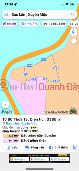 Property Search Vietnam | OneDay | Nhà ở | Niêm yết bán, CHÍNH CHỦ Cần Bán Đất View Nghỉ Dưỡng Tại Xã Bàu Lâm, Huyện Xuyên Mộc, Tỉnh Bà Rịa - Vũng Tàu.