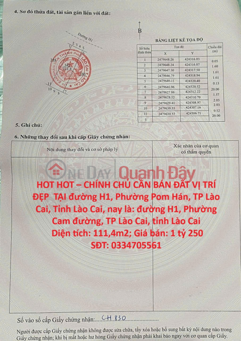 HOT HOT – CHÍNH CHỦ CẦN BÁN ĐẤT VỊ TRÍ ĐẸP TẠI đường H1, Phường Pom Hán, TP Lào Cai, Tỉnh Lào Cai _0