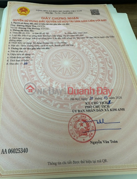 đ 18,71 tỷ, CHÍNH CHỦ bán đất tiềm năng - Thắng Hữu, Kim Anh, Hà Nội - Cơ hội đầu tư không thể bỏ lỡ