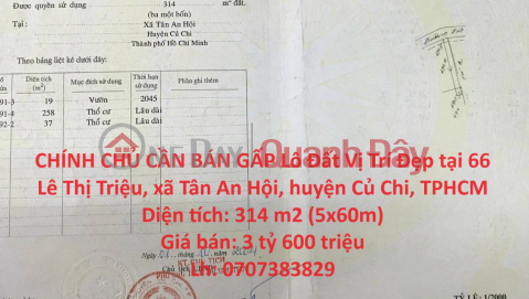 CHÍNH CHỦ CẦN BÁN GẤP Lô Đất Vị Trí Đẹp tại huyện Củ Chi, TPHCM _0