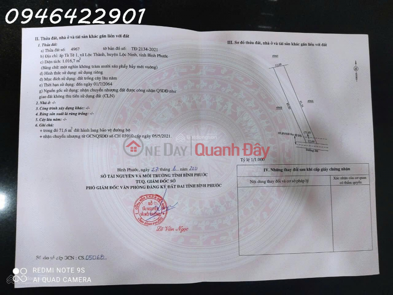 Bán đất Tại Lộc Thành, Lộc Ninh, Bình Phước, Giá Siêu Hời 550 Triệu, 1016.7m2 Niêm yết bán