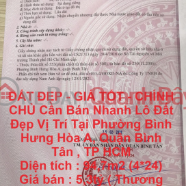 ĐẤT ĐẸP - GIÁ TỐT - CHÍNH CHỦ Cần Bán Nhanh Lô Đất Đẹp Vị Trí Tại Quận Bình Tân , TP HCM _0