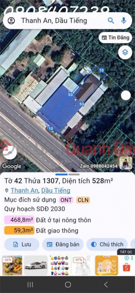 đ 5,99 tỷ Cần bán lô đất mặt tiền đường ĐT744, Thanh An, Dầu Tiếng, Bình Dương