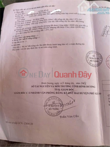 ĐẤT CHÍNH CHỦ - MẶT TIỀN Đường DH507 Xã An Linh, Huyện Phú Giáo, Bình Dương Niêm yết bán