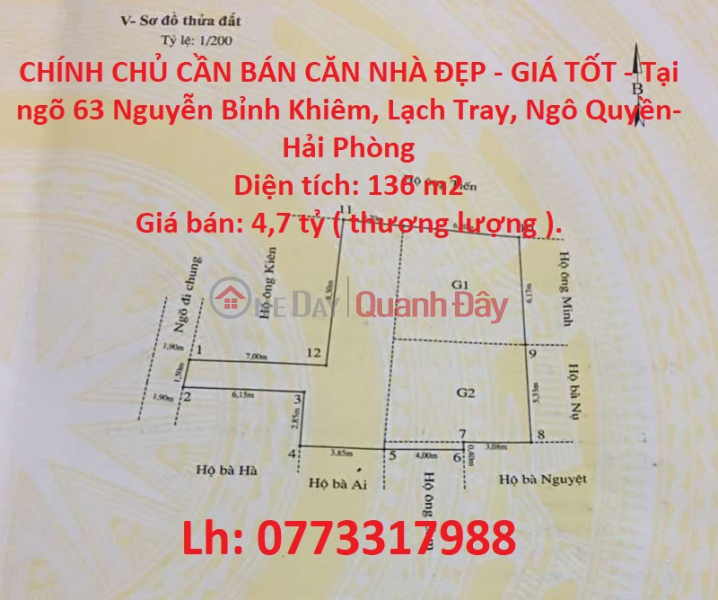 GOOD OWNER FOR SALE BEAUTIFUL HOUSE - GOOD PRICE - In Ngo Quyen - Hai Phong Sales Listings