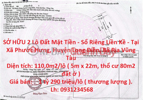 OWN 2 Plots of Land Front - Adjacent Private Book - In Phuoc Hung Commune, Long Dien District, Ba Ria Vung Tau _0