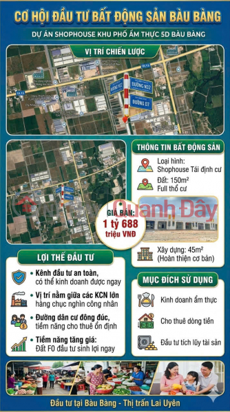 Shophouse khu phố ẩm thực 5D Bàu Bàng, Bình Dương - Vừa ở vừa kinh doanh cực đẹp - Đầu tư sinh lời Niêm yết bán