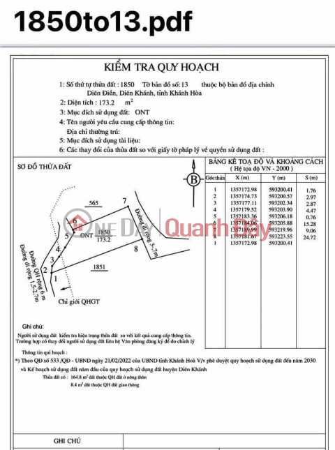 BÁN ĐẤT FULL THỔ CƯ THÔN TRUNG 1, DIÊN ĐIỀN, DIÊN KHÁNH _0