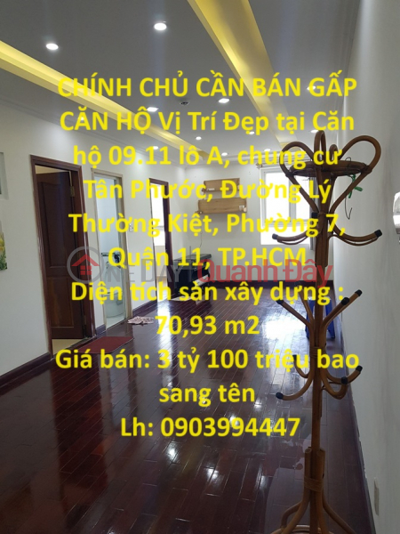 CHÍNH CHỦ CẦN BÁN GẤP CĂN HỘ Vị Trí Đẹp tại quận 11, TPHCM Niêm yết bán