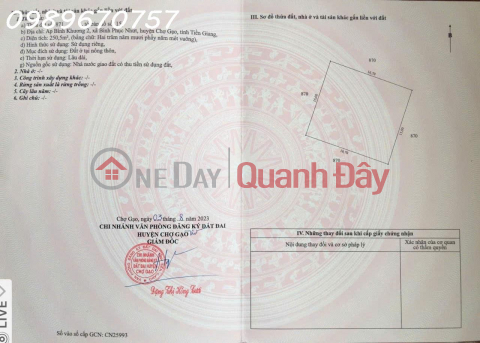 Chính Chủ Cần Bán Đất Xã Bình Phục Nhứt, Chợ Gạo, Tiền Giang, DT 2.003 m², giá đầu tư _0