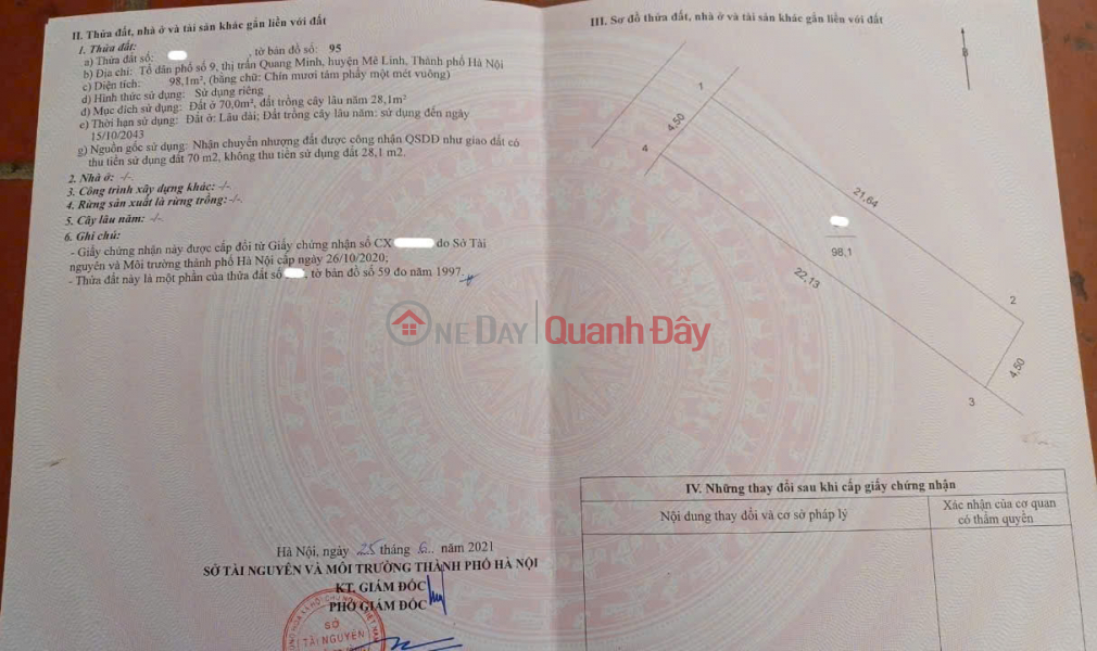 Đất đẹp thôn Ấp Tre, xã Quang Minh, Mê Linh. Ba bước chân tới cổng trường Y Dược Tuệ Tĩnh Niêm yết bán