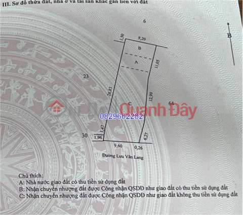 Bán đất thổ cư P.2 TP Sa Đéc, Lưu Văn Lang 243m2 Sổ Hồng hướng Nam. Giá 2.65 tỷ. _0