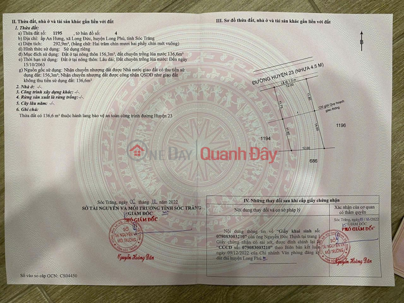 Property Search Vietnam | OneDay | Residential, Sales Listings, PRIME LAND – GREAT PRICE – OWNER URGENTLY SELLING in Long Duc Commune, Long Phu District, Soc Trang Province