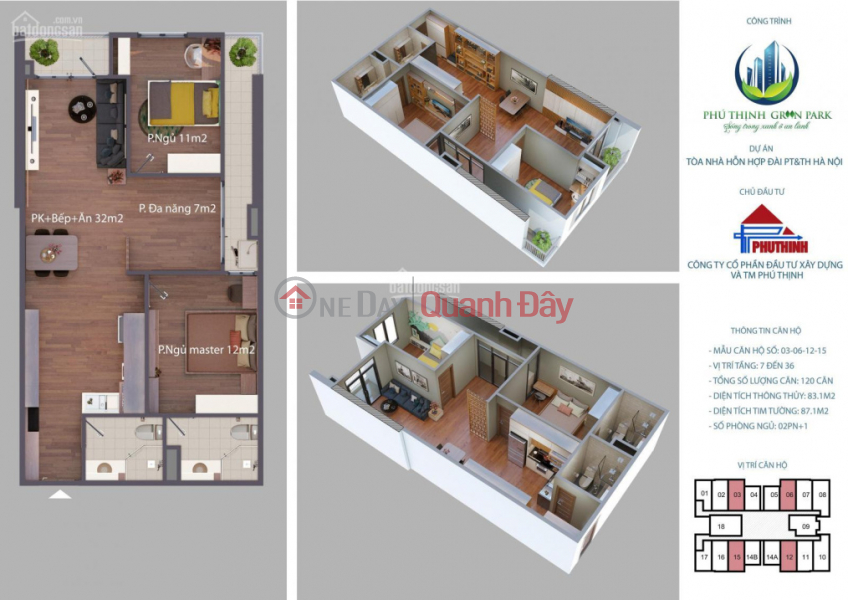 The owner sells 2 bedrooms 2vs Phu Thinh Green park Ha Dong 82.5m for 2.8 billion VND Sales Listings