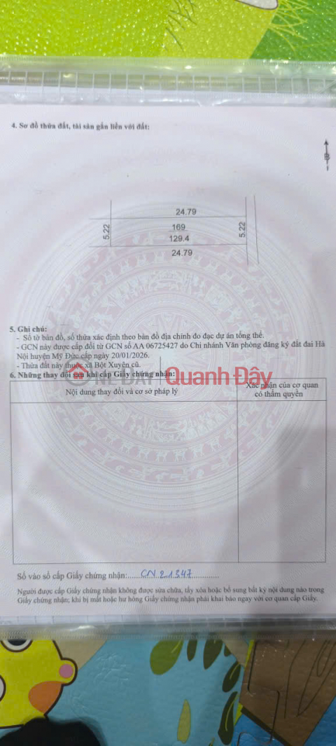 Selling a 129.4m2 (5.22m x 24.79m) plot of land in Phuc Son, My Duc, Hanoi. _0