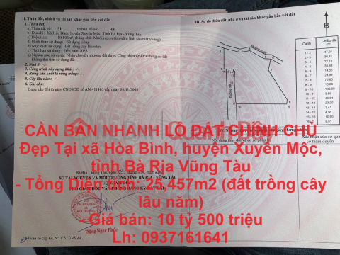 CẦN BÁN NHANH LÔ ĐẤT CHÍNH CHỦ Đẹp Tại xã Hòa Bình, huyện Xuyên Mộc, tỉnh Bà Rịa Vũng Tàu _0