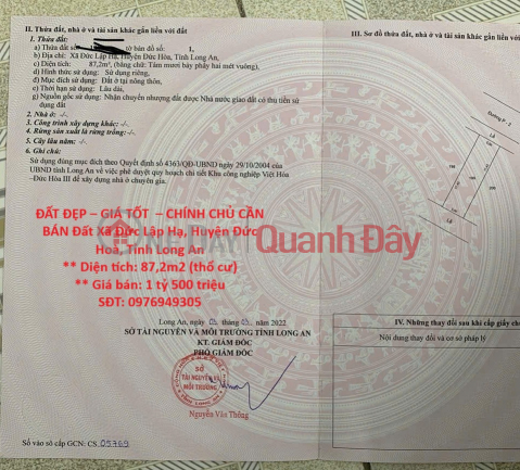 BEAUTIFUL LAND - GOOD PRICE - OWNER NEEDS TO SELL Land in Duc Lap Ha Commune, Duc Hoa District, Long An Province _0