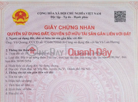ĐẤT ĐẸP - GIÁ ĐẦU TƯ Chính chủ cần bán nhanh lô đất vị trí đẹp tại huyện Ba Vì, Tp Hà Nội _0
