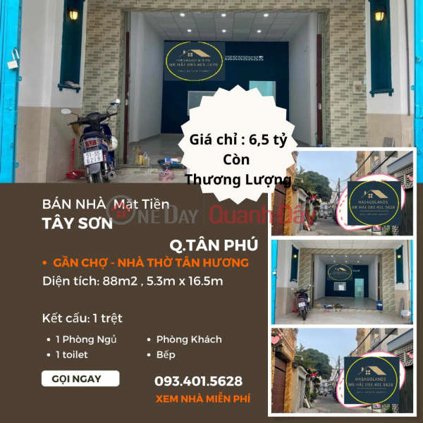 CHÍNH CHỦ bán nhà Mặt Tiền Tây Sơn 88m2, 6,5tỷ, gần chợ TÂN HƯƠNG Niêm yết bán