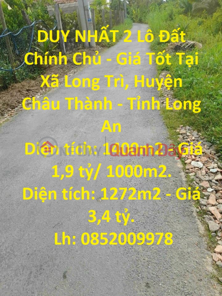ONLY 2 Prime Land lots - Good Price In Long Tri Commune, Chau Thanh District - Long An Province Sales Listings