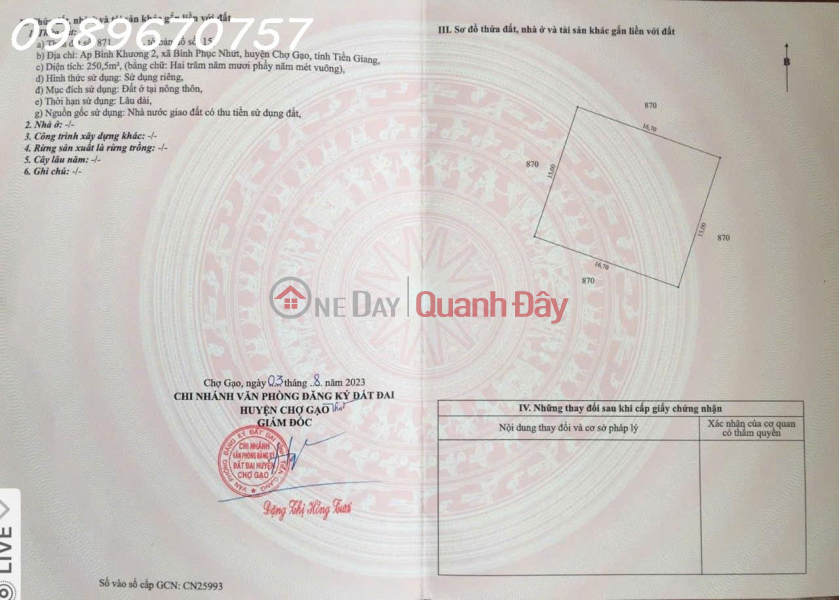 Chính Chủ Cần Bán Đất Xã Bình Phục Nhứt, Chợ Gạo, Tiền Giang, DT 2.003 m², giá đầu tư Niêm yết bán