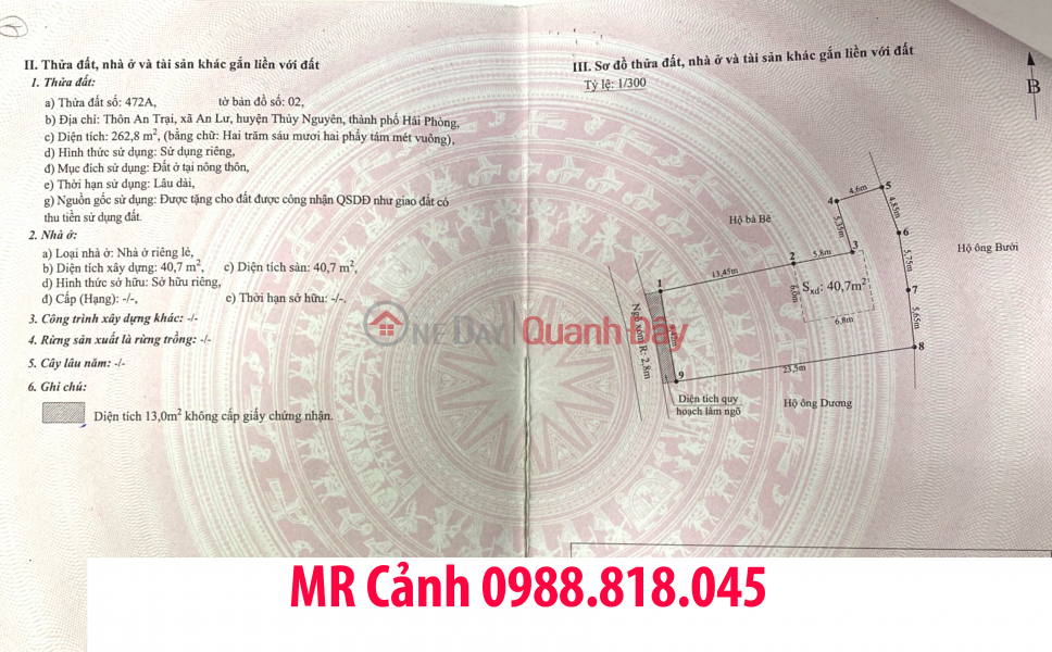 Phát mại 263m2 đất cạnh KCN VSHIP, THỦY NGUYÊN, HẢI PHÒNG Niêm yết bán