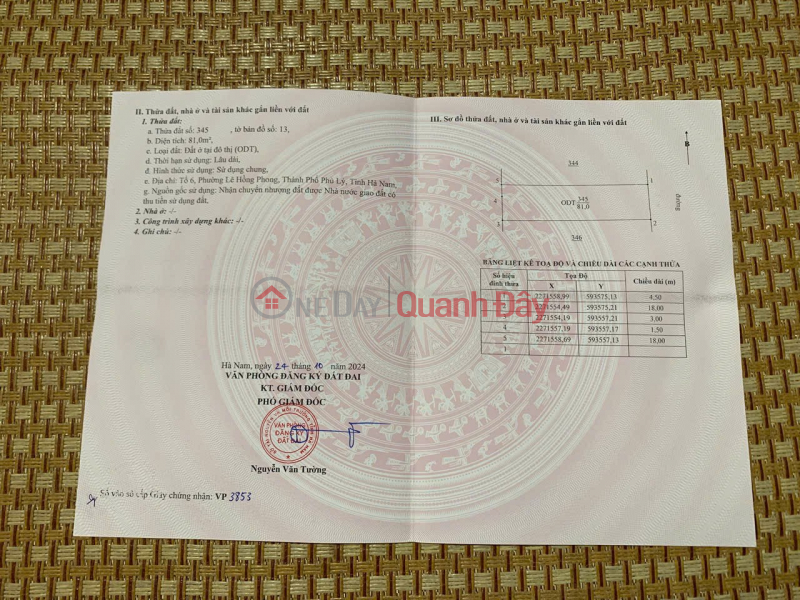 ĐẤT ĐẸP- GIÁ TỐT BÁN NHANH LÔ ĐẤT ĐẦU TƯ LÀ SINH LỜI TẠI TP Phủ Lý tỉnh Hà Nam Niêm yết bán