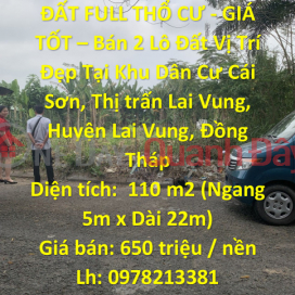 FULL RESIDENTIAL LAND - GOOD PRICE - Selling 2 Lots of Land Nice Location In Lai Vung District - Dong Thap _0