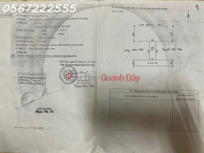 LAND FOR SALE ON ROAD 402 - MINH TAN, KIEN THUY - PRIME BUSINESS LOCATION - ZALO 0567 222 555 Sales Listings