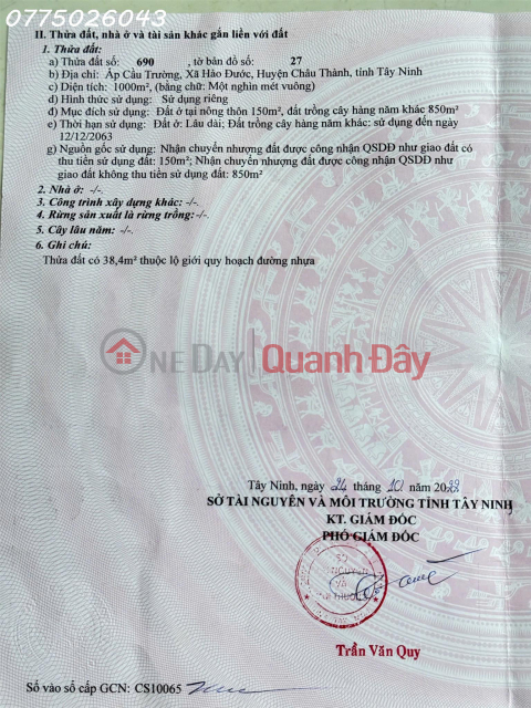 Owner needs to sell a beautiful plot of land in Cau Truong Hamlet, Hao Duoc Commune, area 1,000m2, price 900 million VND. _0