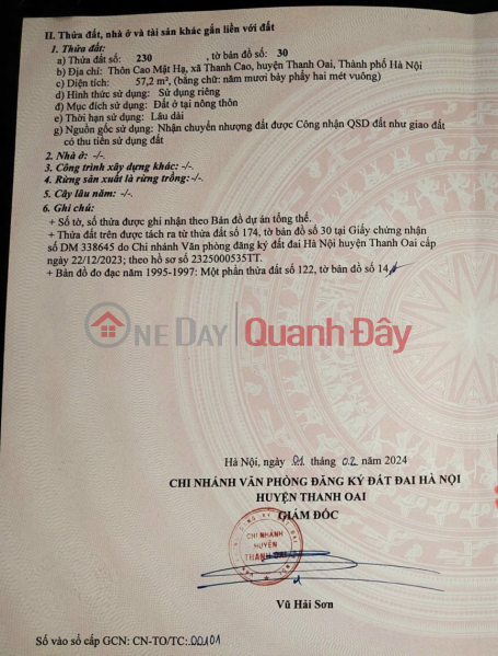 Property Search Vietnam | OneDay | Residential | Sales Listings | Urgent sale of 52.7m plot in Cao Mat Ha, Thanh Cao, 7-seat motorway, beautiful red book, ready to trade Price 1.5 billion