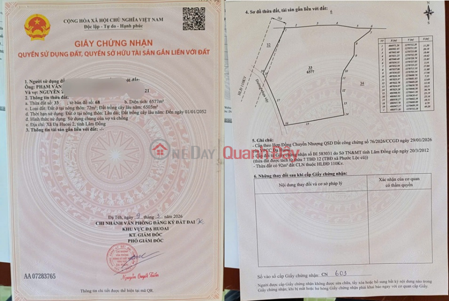 PRIME LAND FOR SALE - OWNER NEEDS TO SELL 2 PLOTS IN A STRATEGIC LOCATION IN PHUOC LOC COMMUNE, DA HOAI DISTRICT, LAM DONG PROVINCE Vietnam Sales | đ 2.2 Billion