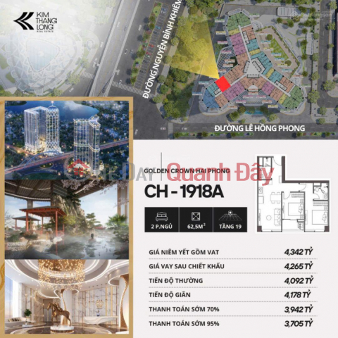 Great price at Golden Crown Hai Phong - Selling 2-bedroom, 2-bathroom apartment from only 3.7 billion (TTS 95%) - Area 62.5 m2 _0