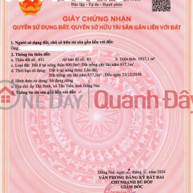 Chính chủ cần bán đất xã Tân Tiến, Bù Đốp, DT 1.037m2, thổ cư sẵn 400m2, giá đầu tư _0