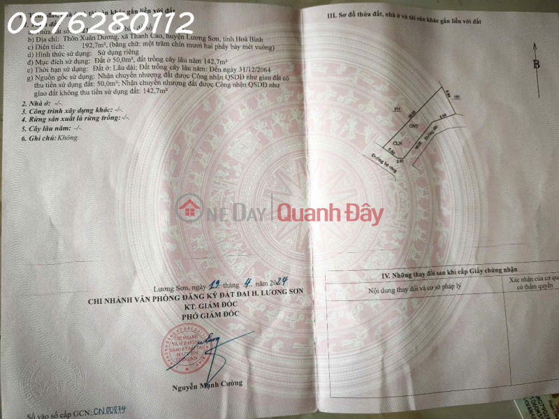 đ 899 triệu Chính chủ không qua môi giới bán đất Xuân Dương, Lương sơn, Hòa Bình, DT 193m2, giá đầu tư