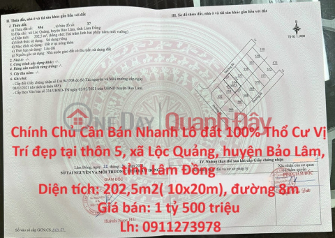 Chính Chủ Cần Bán Nhanh Lô đất 100% Thổ Cư Vị Trí đẹp tại huyện Bảo Lâm, tỉnh Lâm Đồng _0
