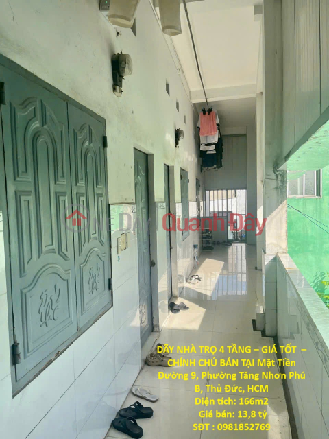 DÃY NHÀ TRỌ 4 TẦNG – GIÁ TỐT – CHÍNH CHỦ BÁN TẠI Mặt Tiền Đường 9, Phường Tăng Nhơn Phú B, Thủ Đức _0