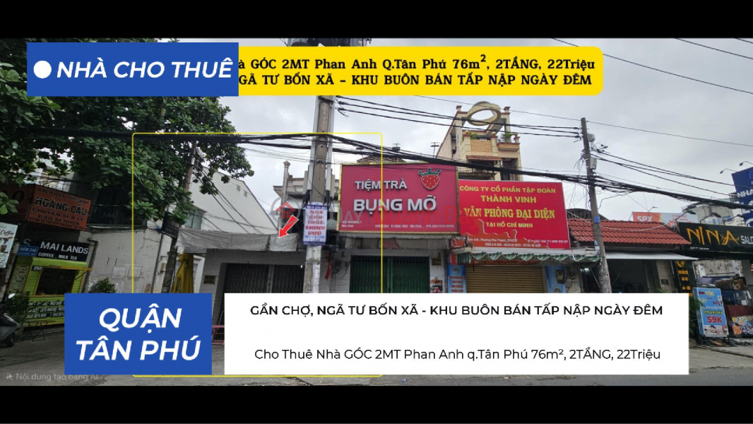 House for Rent, Corner Lot, 2 Frontages, Phan Anh Street, Tan Phu District, 76m², 2 Floors, 22 Million VND - Next to Market Rental Listings
