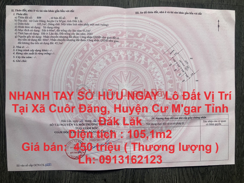 NHANH TAY SỞ HỮU NGAY Lô Đất Vị Trí Tại Tỉnh ĐăK Lăk Niêm yết bán